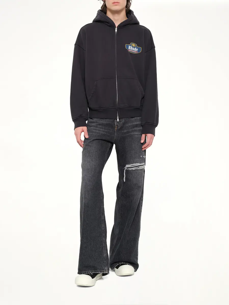 Rhude Racing Crest Zip-up Hoodie in Vintage Black | Thumbnail 4 Rhude Racing Crest Zip-up Hoodie in Vintage Black | Thumbnail 4