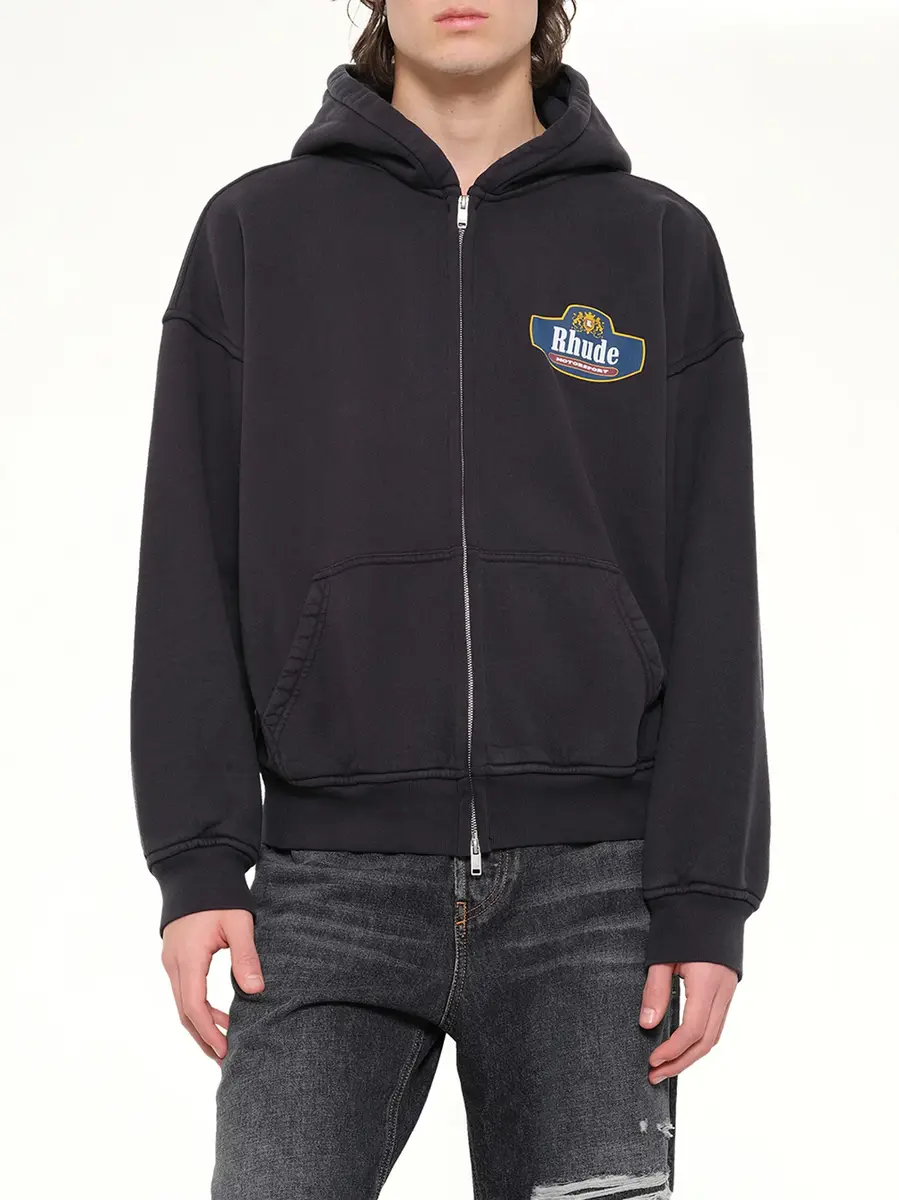 Rhude Racing Crest Zip-up Hoodie in Vintage Black | Thumbnail 6 Rhude Racing Crest Zip-up Hoodie in Vintage Black | Thumbnail 6