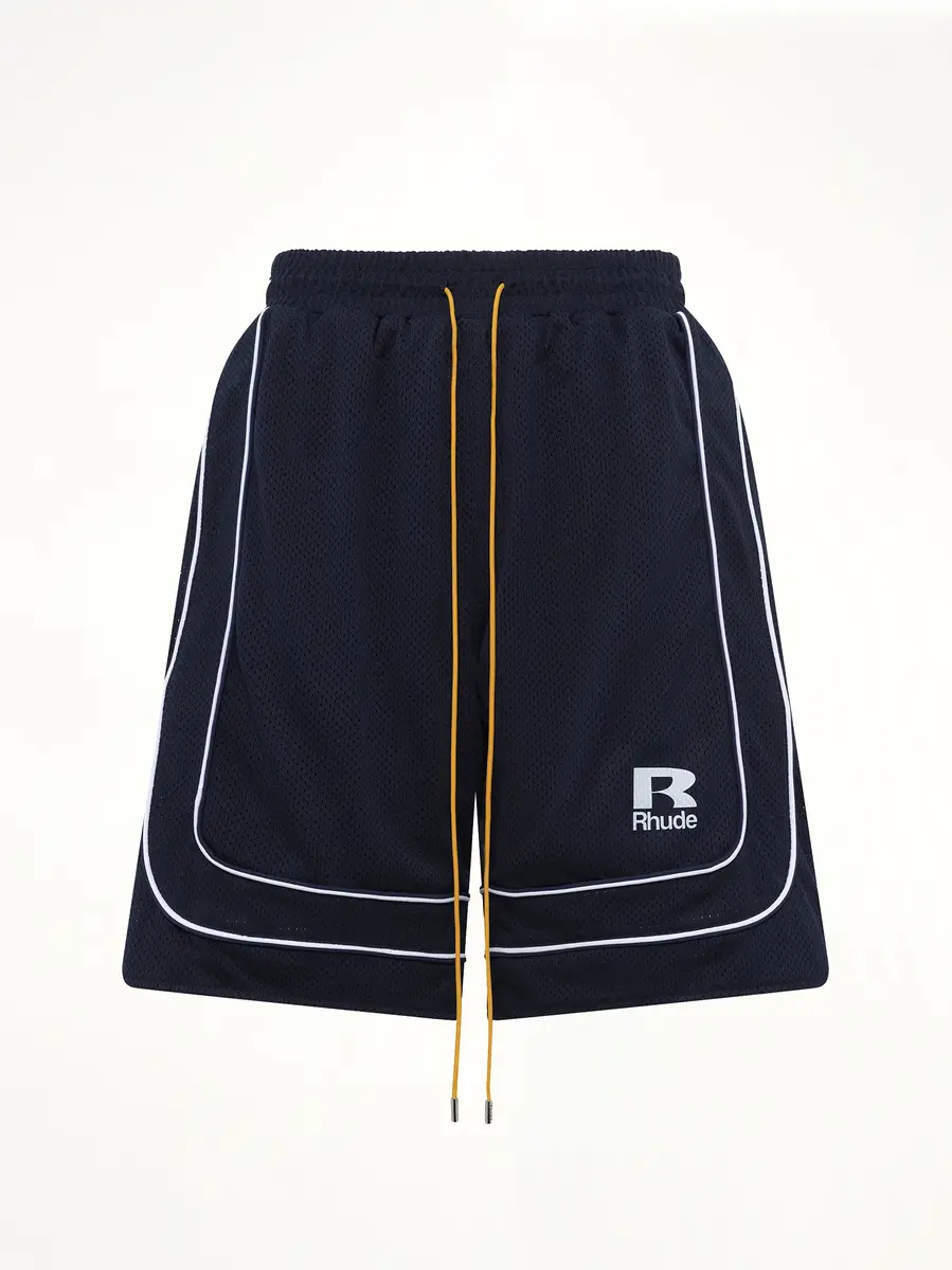 Rhude Rhude Mesh Piping Baggy Track Short in Navy/white | Thumbnail 2 Rhude Rhude Mesh Piping Baggy Track Short in Navy/white | Thumbnail 2