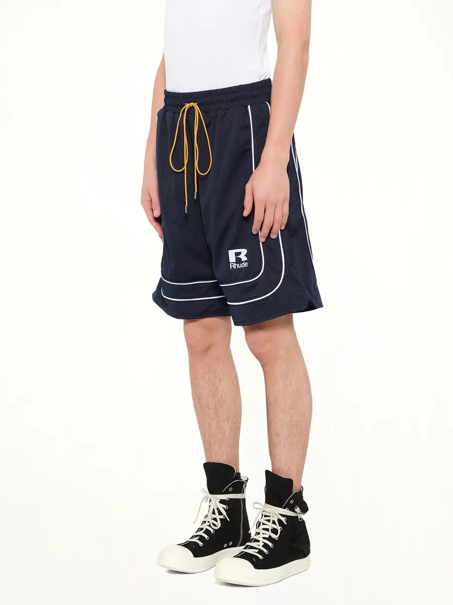 Rhude Rhude Mesh Piping Baggy Track Short in Navy/white | Thumbnail 3 Rhude Rhude Mesh Piping Baggy Track Short in Navy/white | Thumbnail 3