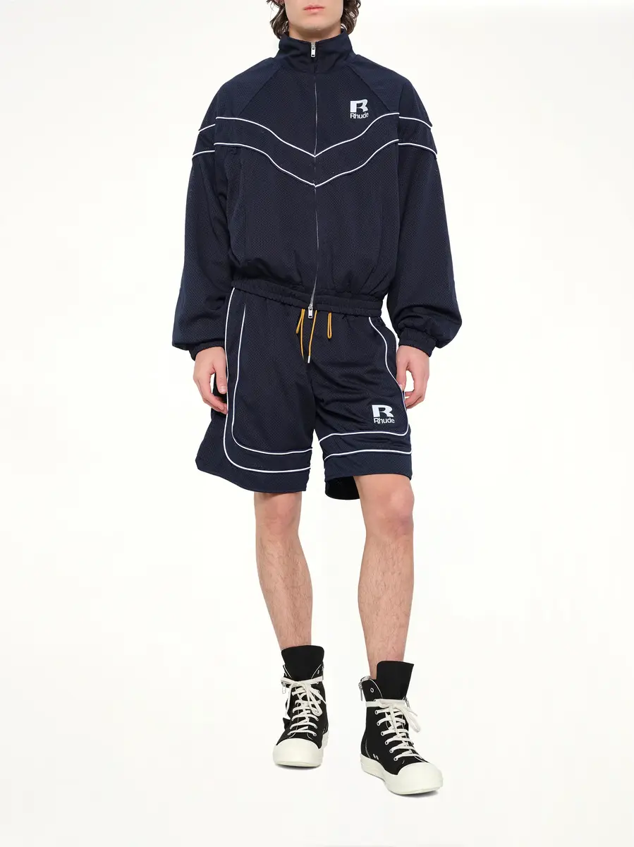 Rhude Rhude Mesh Piping Baggy Track Short in Navy/white | Thumbnail 4 Rhude Rhude Mesh Piping Baggy Track Short in Navy/white | Thumbnail 4