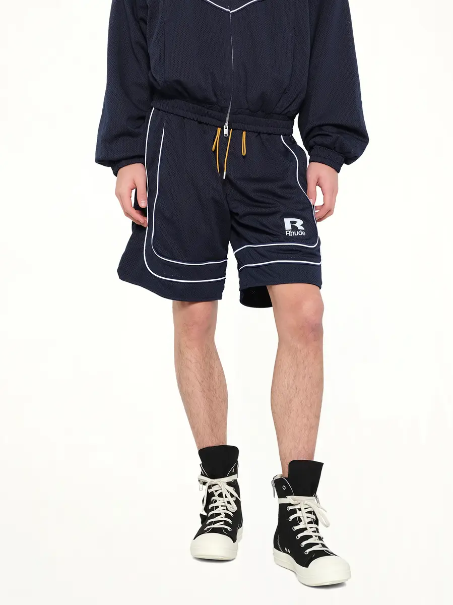 Rhude Rhude Mesh Piping Baggy Track Short in Navy/white | Thumbnail 6 Rhude Rhude Mesh Piping Baggy Track Short in Navy/white | Thumbnail 6
