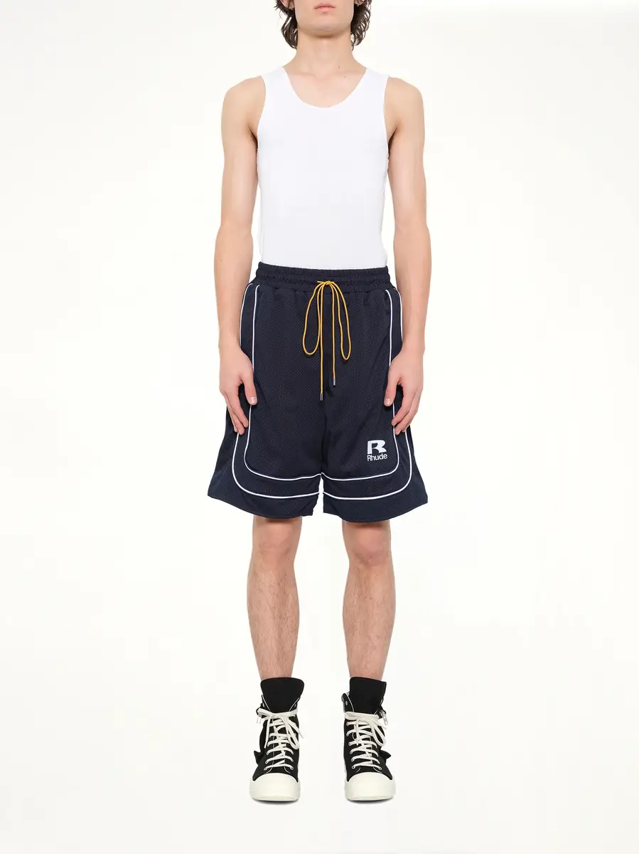 Rhude Rhude Mesh Piping Baggy Track Short in Navy/white | Thumbnail 7 Rhude Rhude Mesh Piping Baggy Track Short in Navy/white | Thumbnail 7