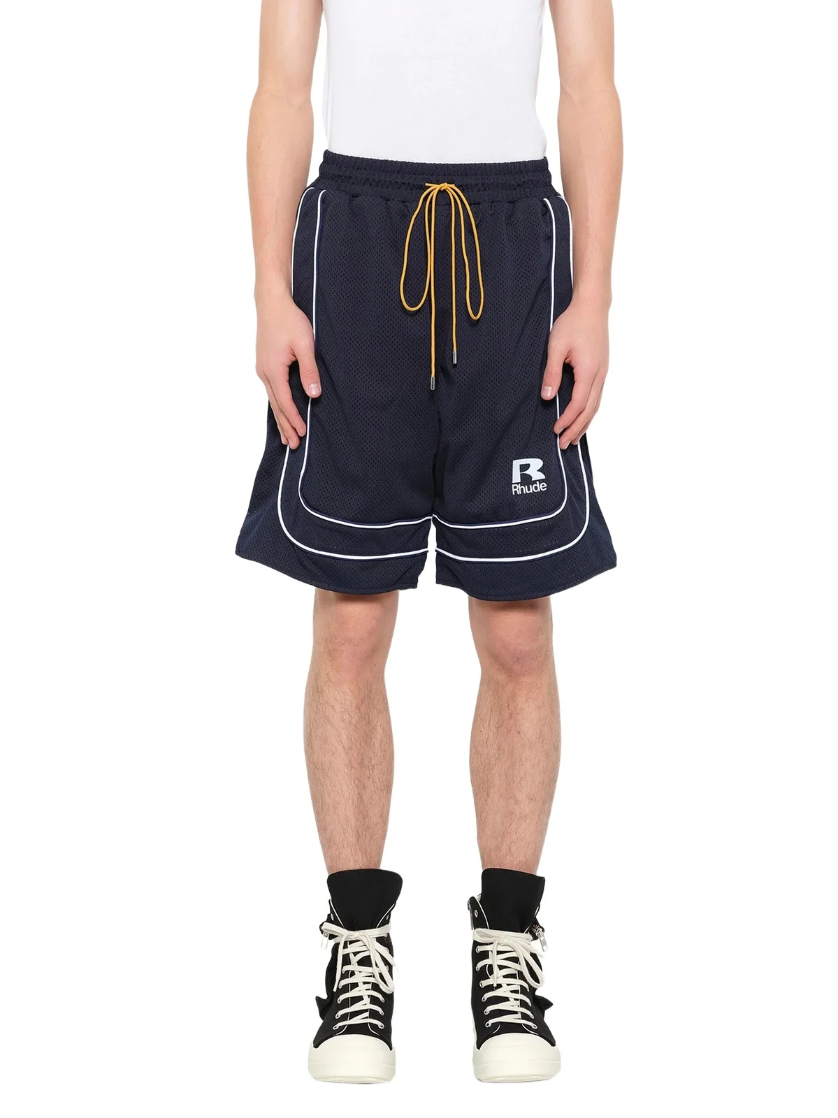 Rhude Rhude Mesh Piping Baggy Track Short in Navy/white