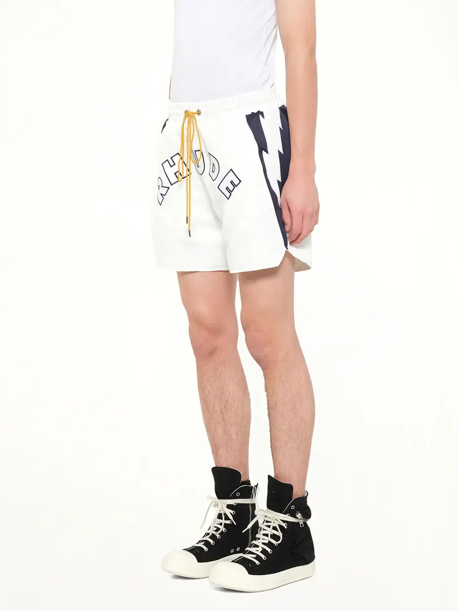 Rhude Logo Lightning Shorts in White/navy | Thumbnail 3 Rhude Logo Lightning Shorts in White/navy | Thumbnail 3