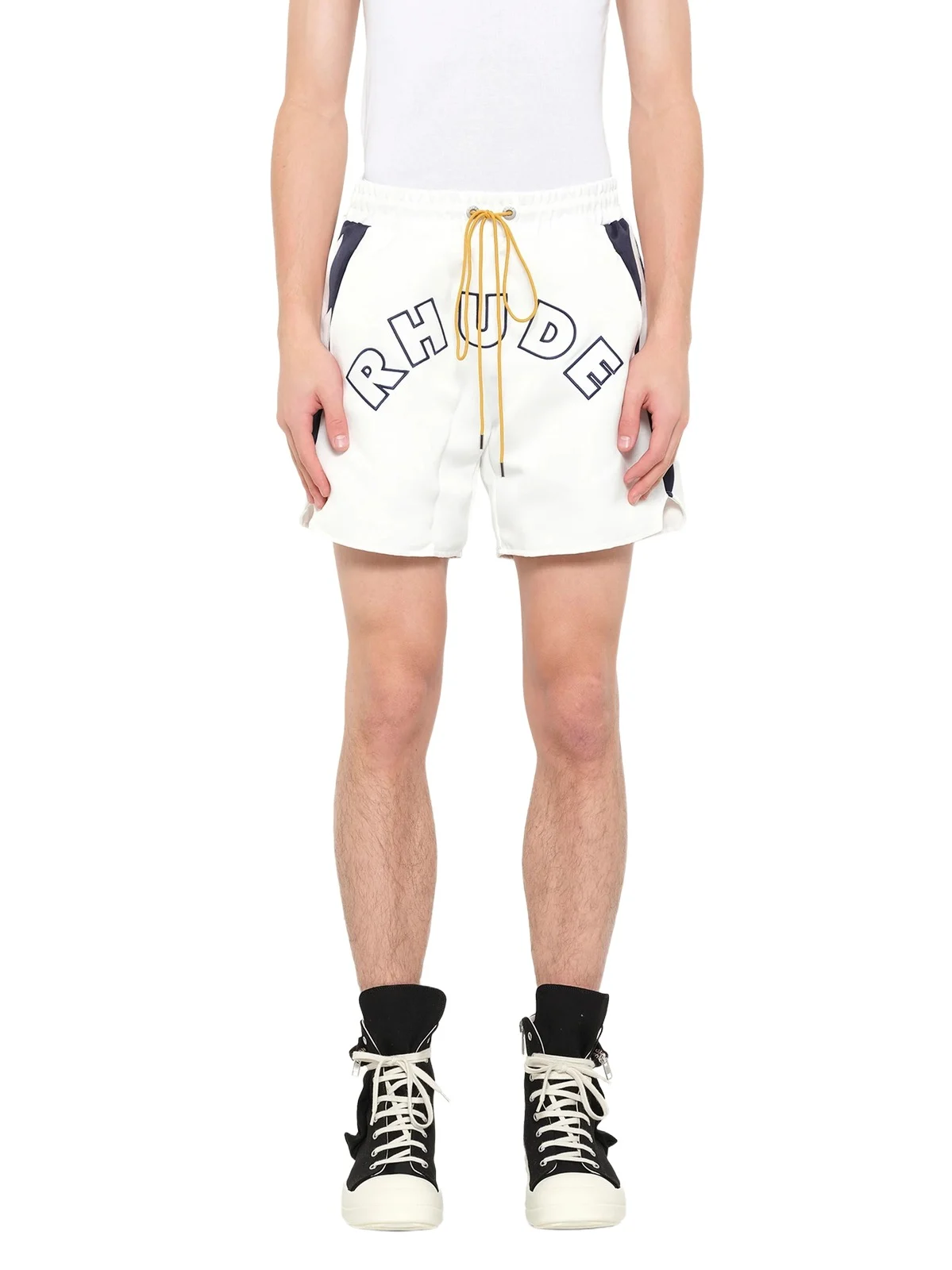 Rhude Logo Lightning Shorts in White/navy
