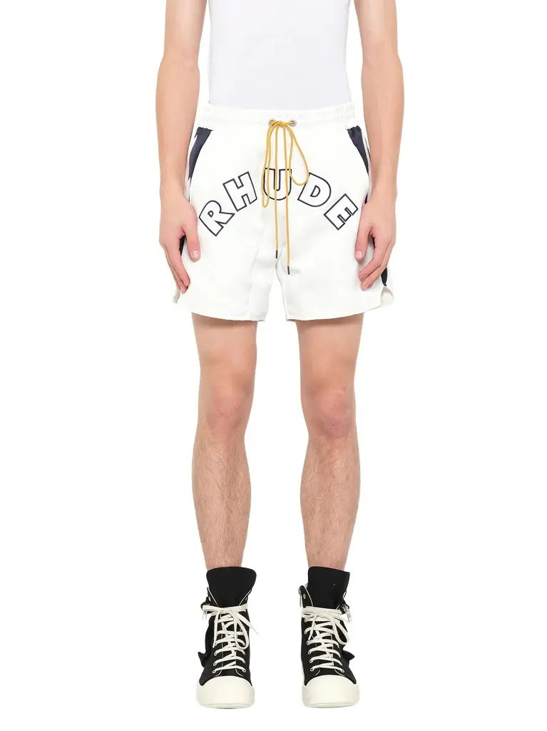 Rhude Logo Lightning Shorts in White/navy