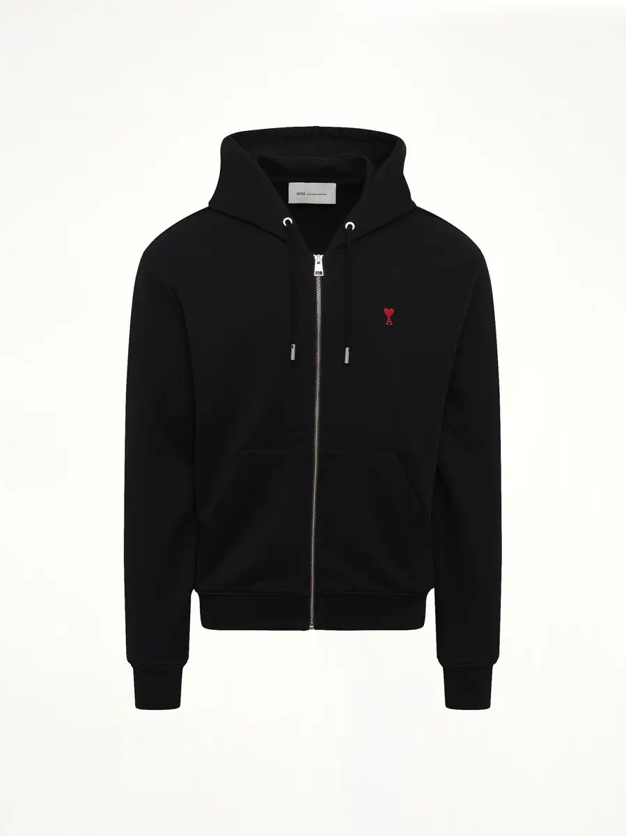 AMI PARIS Ami De Coeur Zip Hoodie in Black/red | Thumbnail 2 AMI PARIS Ami De Coeur Zip Hoodie in Black/red | Thumbnail 2