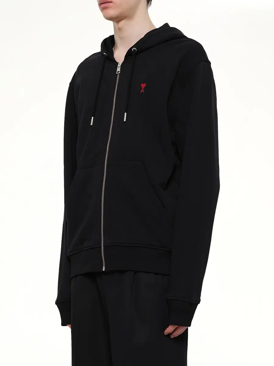 AMI PARIS Ami De Coeur Zip Hoodie in Black/red | Thumbnail 3 AMI PARIS Ami De Coeur Zip Hoodie in Black/red | Thumbnail 3