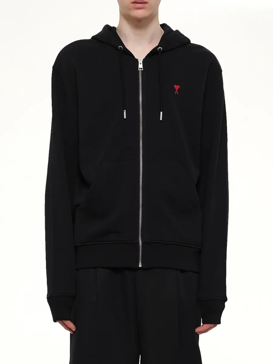 AMI PARIS Ami De Coeur Zip Hoodie in Black/red | Thumbnail 6 AMI PARIS Ami De Coeur Zip Hoodie in Black/red | Thumbnail 6