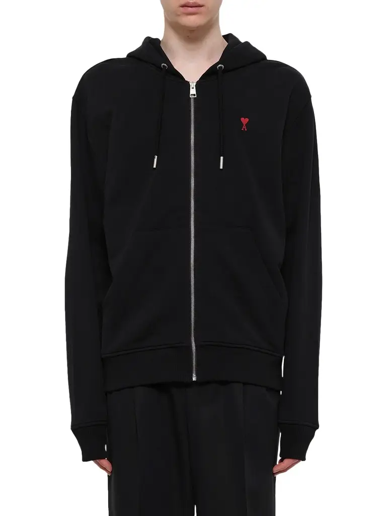 AMI PARIS Ami De Coeur Zip Hoodie in Black/red