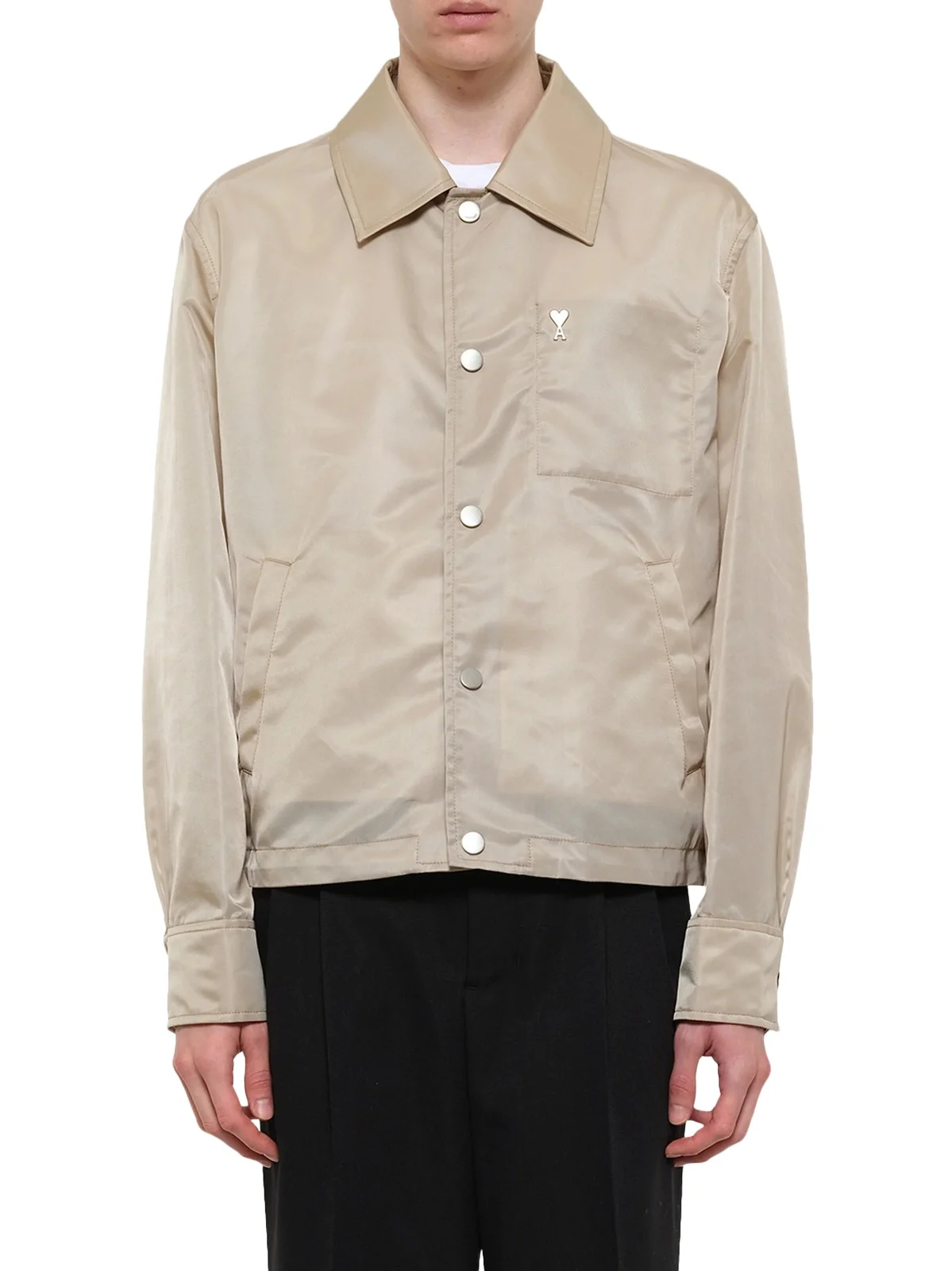 AMI PARIS Ami De Coeur Coach Jacket in Beige Taupe