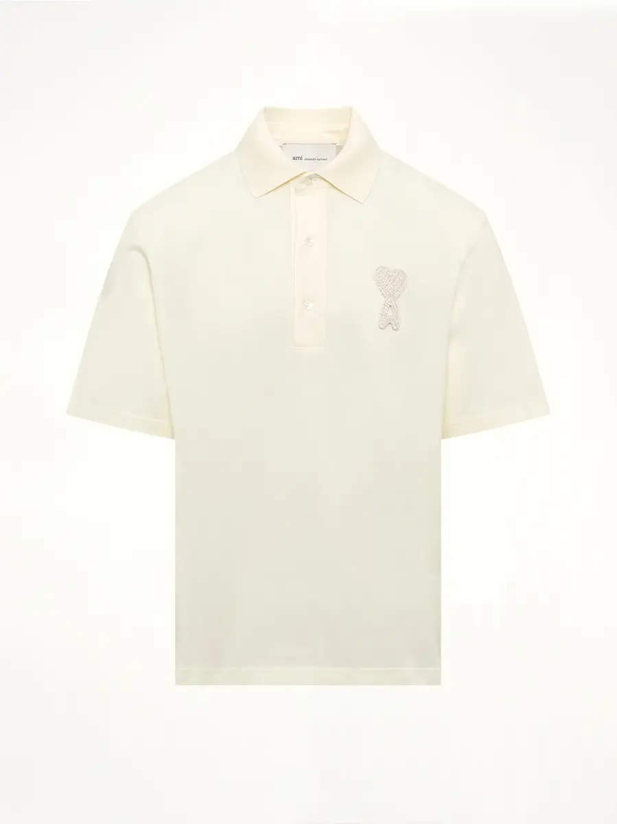 AMI PARIS Knitted Adc Boxy Polo in Off White | Thumbnail 2 AMI PARIS Knitted Adc Boxy Polo in Off White | Thumbnail 2