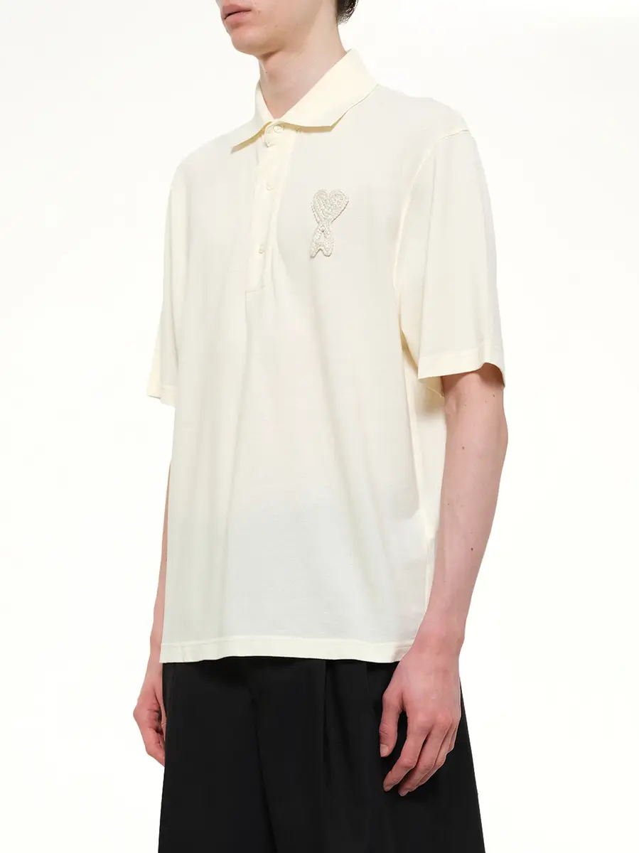 AMI PARIS Knitted Adc Boxy Polo in Off White | Thumbnail 3 AMI PARIS Knitted Adc Boxy Polo in Off White | Thumbnail 3