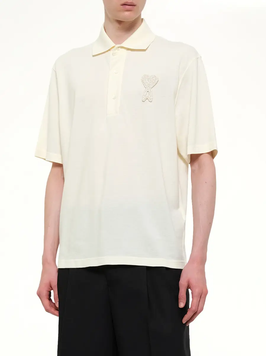 AMI PARIS Knitted Adc Boxy Polo in Off White | Thumbnail 6 AMI PARIS Knitted Adc Boxy Polo in Off White | Thumbnail 6