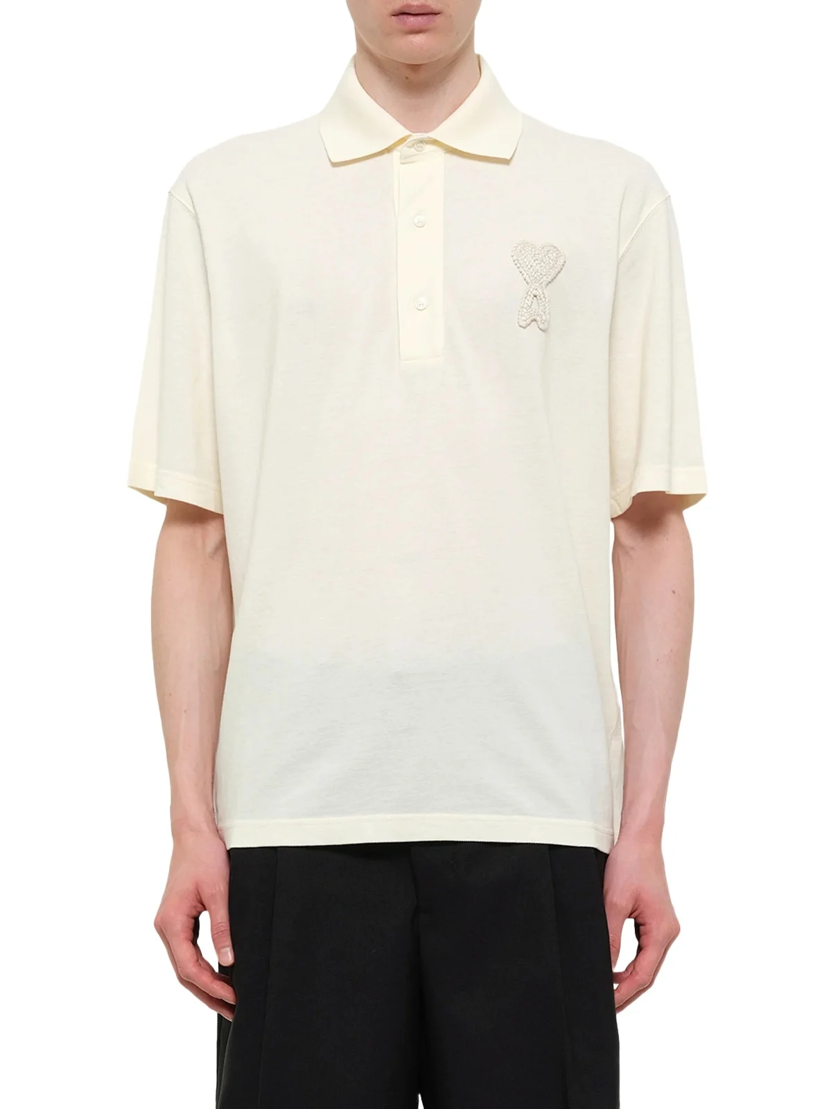 AMI PARIS Knitted Adc Boxy Polo in Off White