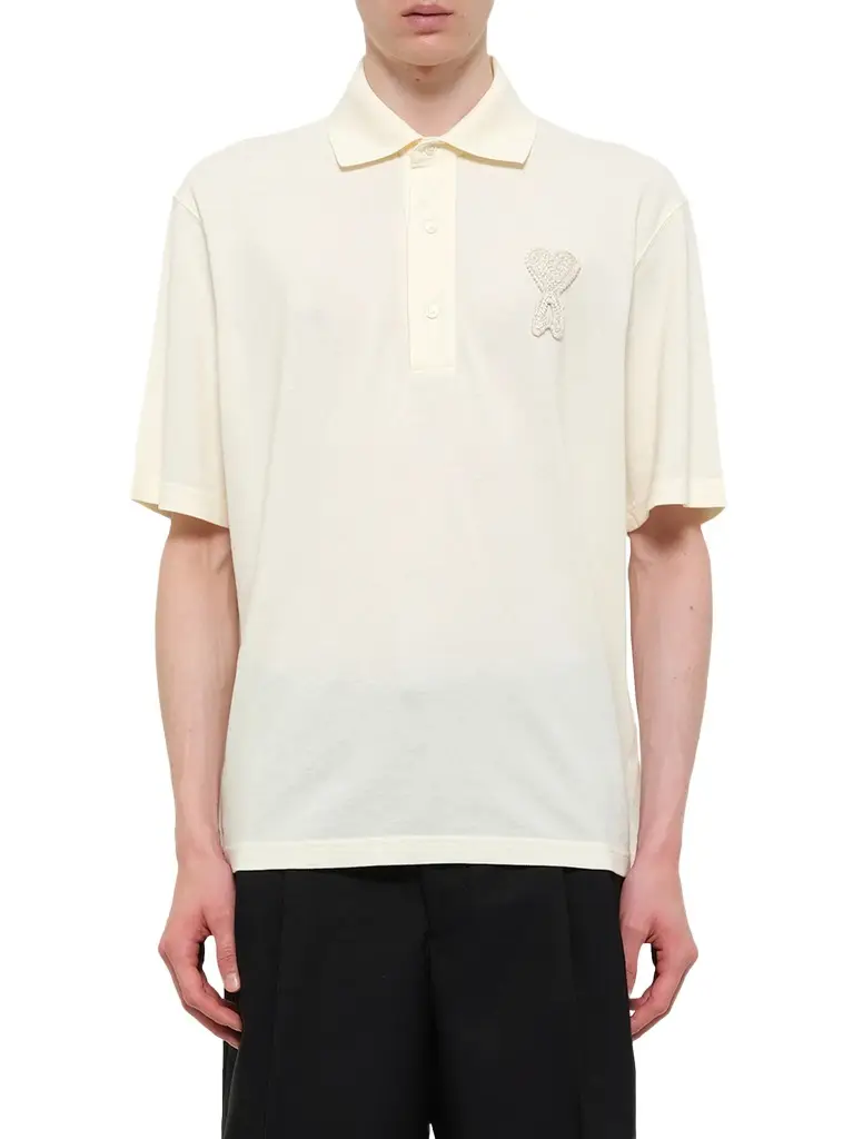 AMI PARIS Knitted Adc Boxy Polo in Off White