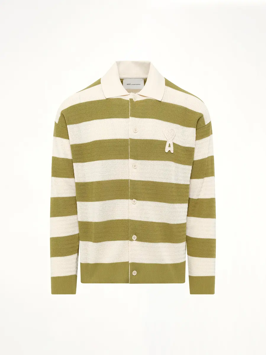 AMI PARIS Shirt Collar Cardigan With Adc in Matcha | Thumbnail 2 AMI PARIS Shirt Collar Cardigan With Adc in Matcha | Thumbnail 2