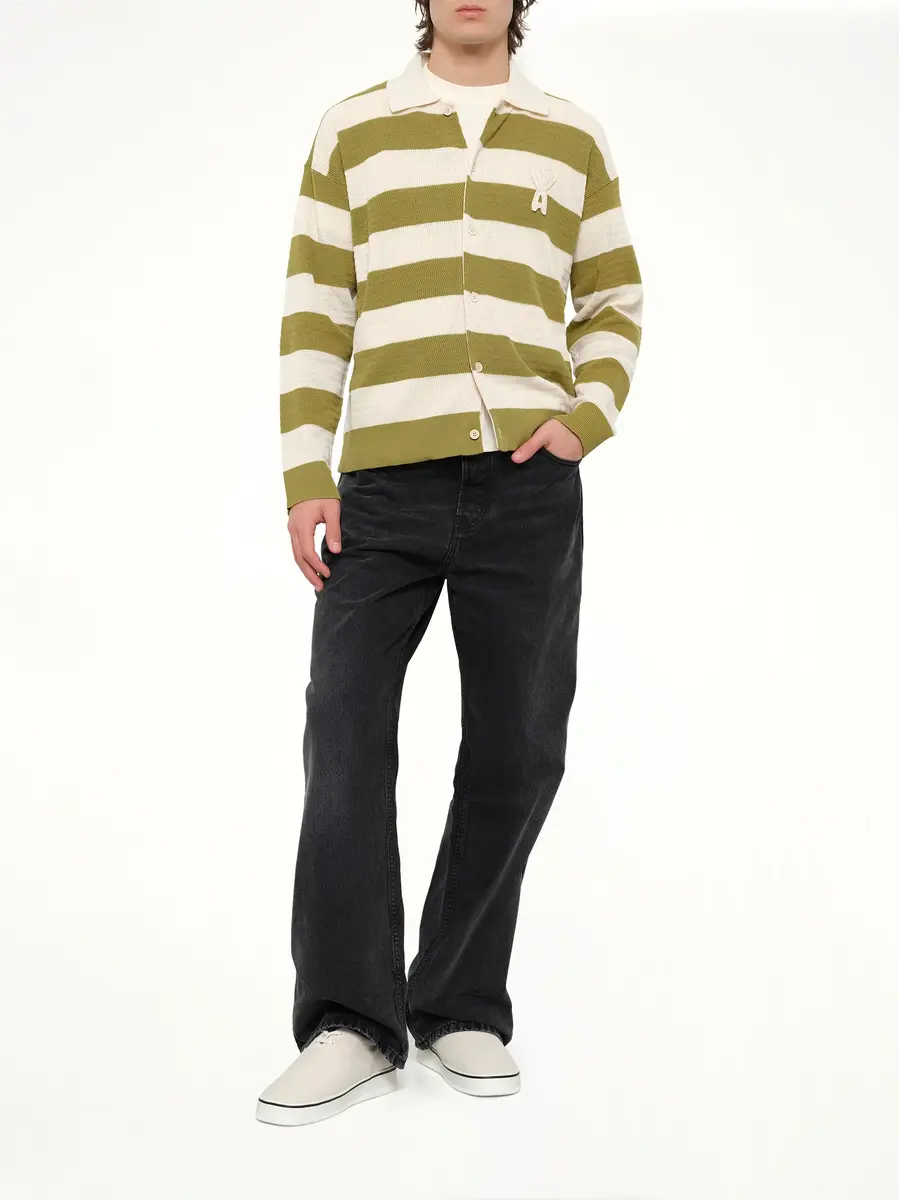 AMI PARIS Shirt Collar Cardigan With Adc in Matcha | Thumbnail 4 AMI PARIS Shirt Collar Cardigan With Adc in Matcha | Thumbnail 4