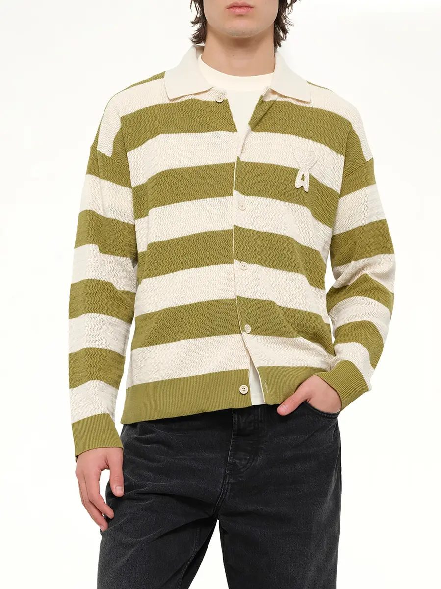 AMI PARIS Shirt Collar Cardigan With Adc in Matcha | Thumbnail 6 AMI PARIS Shirt Collar Cardigan With Adc in Matcha | Thumbnail 6