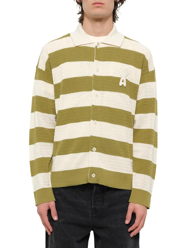 AMI PARIS Shirt Collar Cardigan With Adc in Matcha