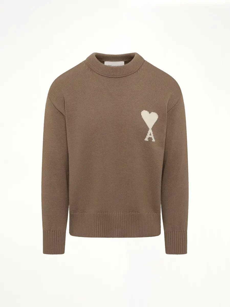 AMI PARIS Contrasted Ami De Coeur Sweater in Beige Taupe | Thumbnail 2 AMI PARIS Contrasted Ami De Coeur Sweater in Beige Taupe | Thumbnail 2
