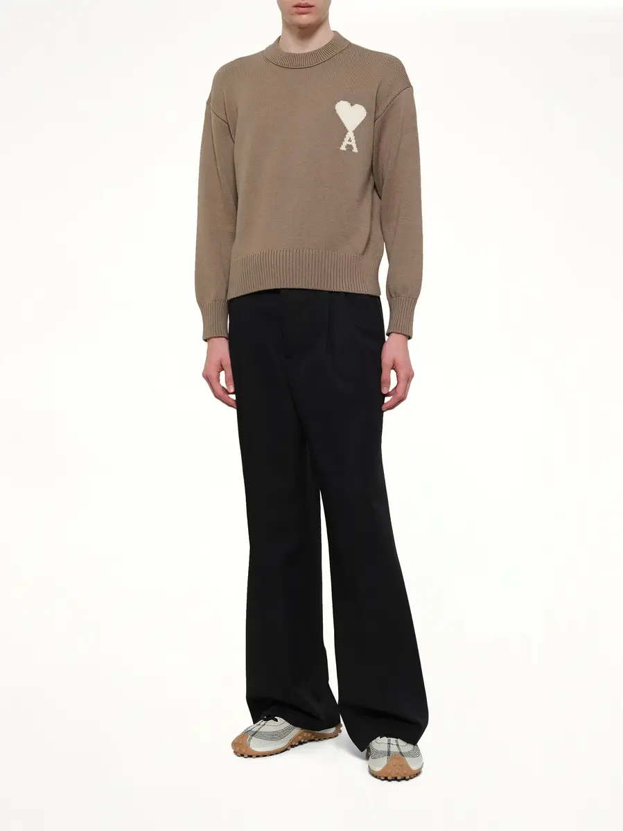 AMI PARIS Contrasted Ami De Coeur Sweater in Beige Taupe | Thumbnail 4 AMI PARIS Contrasted Ami De Coeur Sweater in Beige Taupe | Thumbnail 4