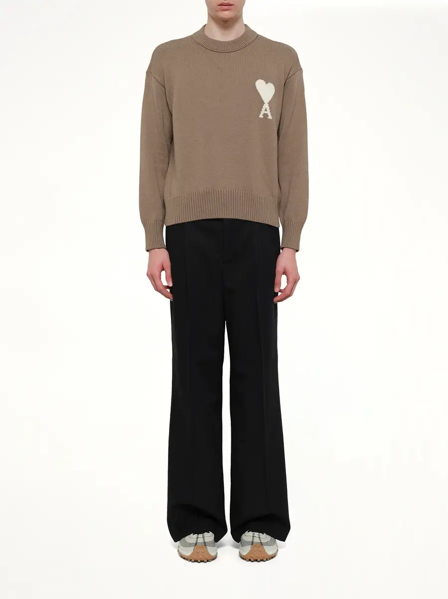 AMI PARIS Contrasted Ami De Coeur Sweater in Beige Taupe | Thumbnail 7 AMI PARIS Contrasted Ami De Coeur Sweater in Beige Taupe | Thumbnail 7
