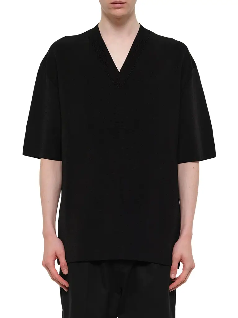 AMI PARIS Short Sleeve V-neck Sweater