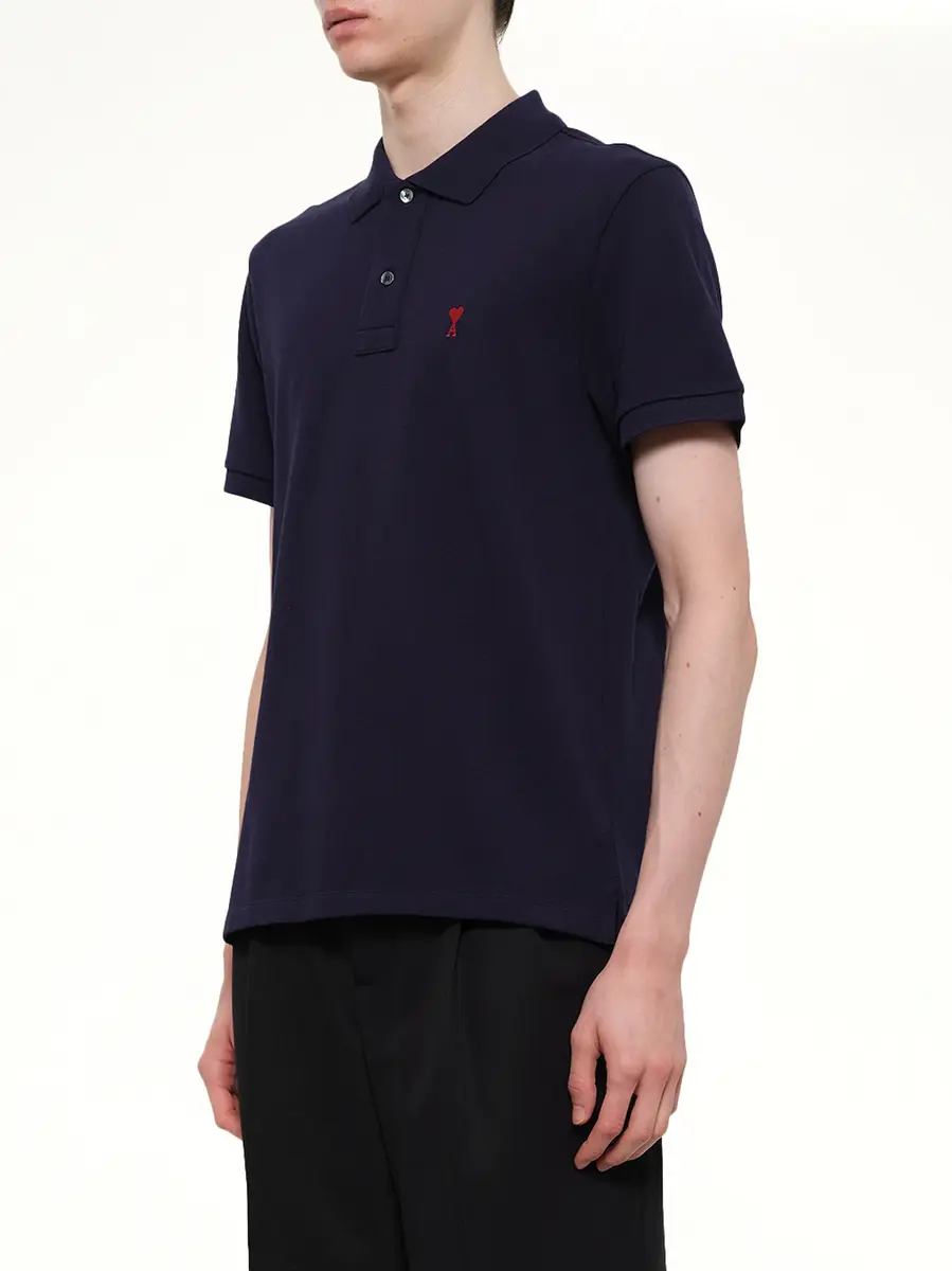 AMI PARIS Ami De Coeur Polo in Navy/red | Thumbnail 3 AMI PARIS Ami De Coeur Polo in Navy/red | Thumbnail 3