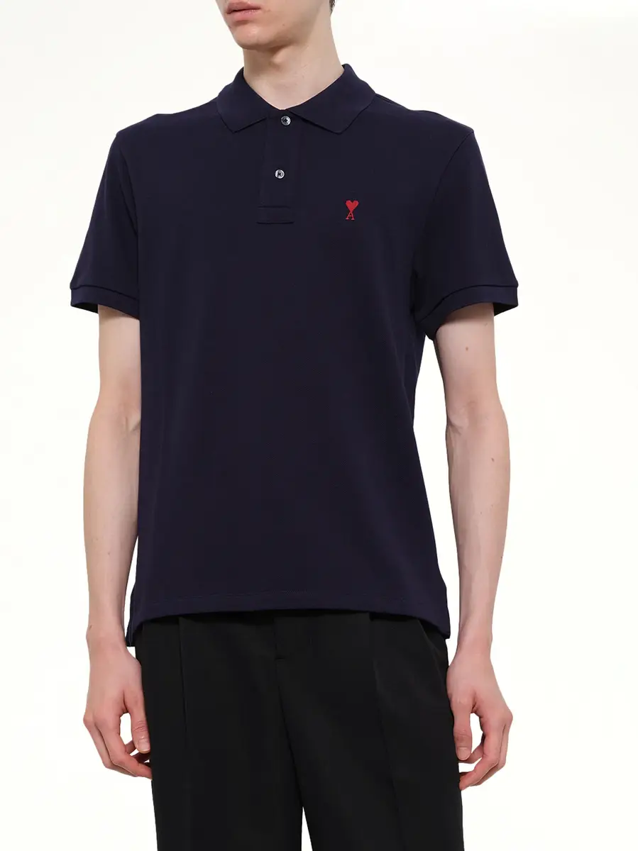 AMI PARIS Ami De Coeur Polo in Navy/red | Thumbnail 6 AMI PARIS Ami De Coeur Polo in Navy/red | Thumbnail 6