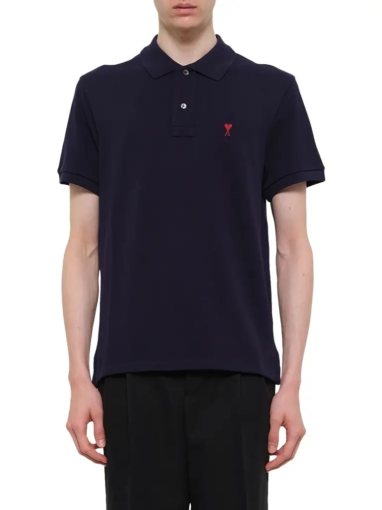 AMI PARIS Ami De Coeur Polo in Navy/red