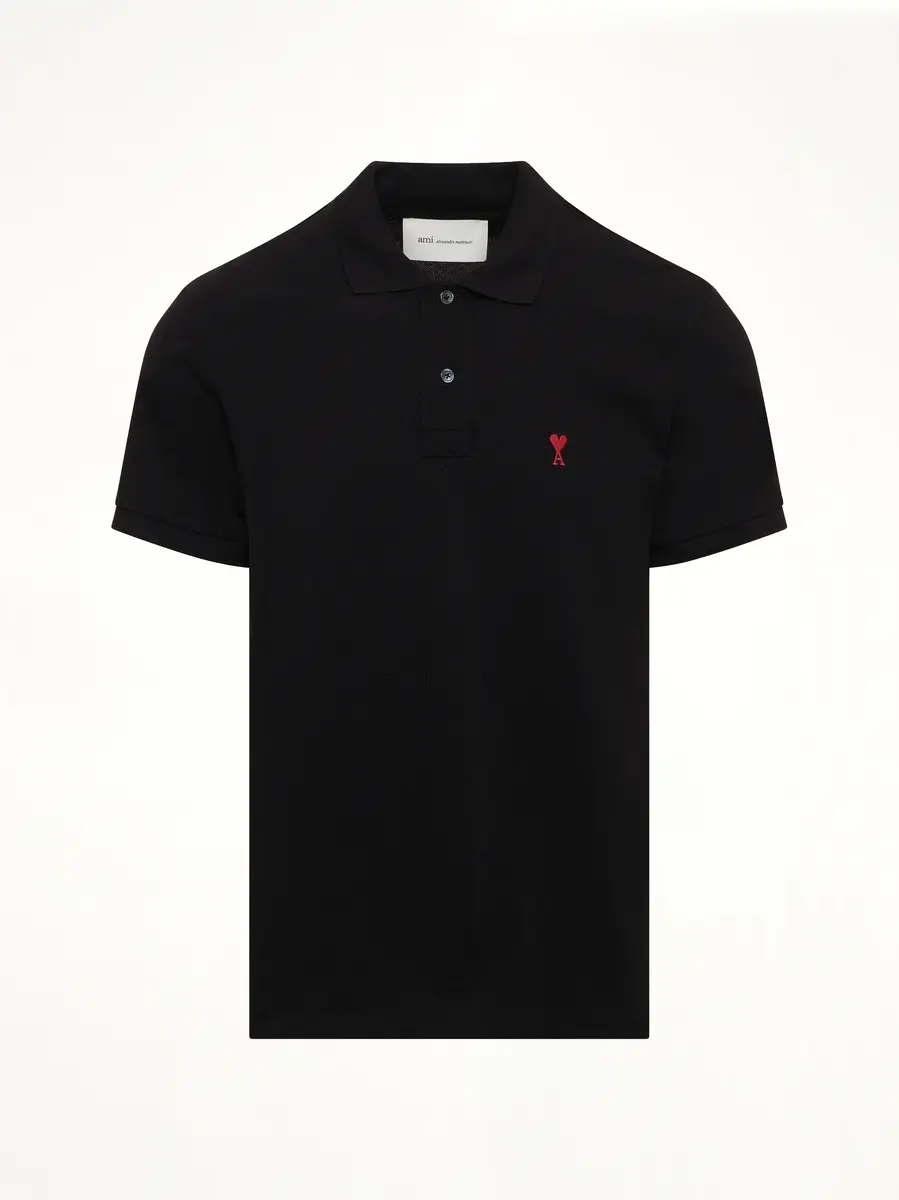 AMI PARIS Ami De Coeur Polo in Black/red | Thumbnail 2 AMI PARIS Ami De Coeur Polo in Black/red | Thumbnail 2