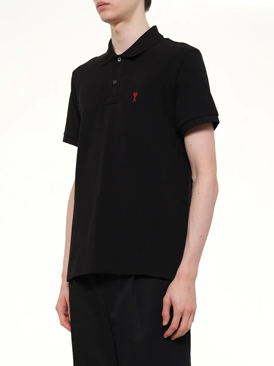 AMI PARIS Ami De Coeur Polo in Black/red | Thumbnail 3 AMI PARIS Ami De Coeur Polo in Black/red | Thumbnail 3