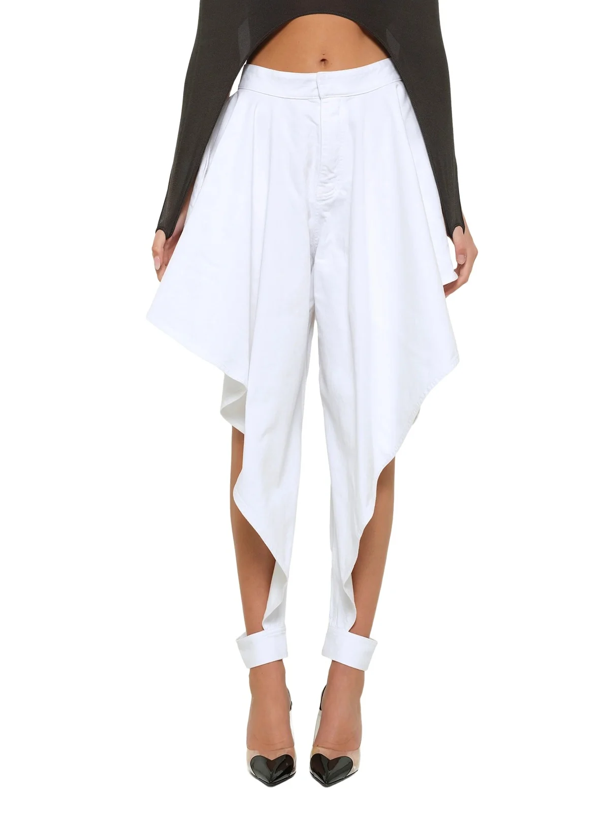 ALAÏA Panelled Pants in White Denim