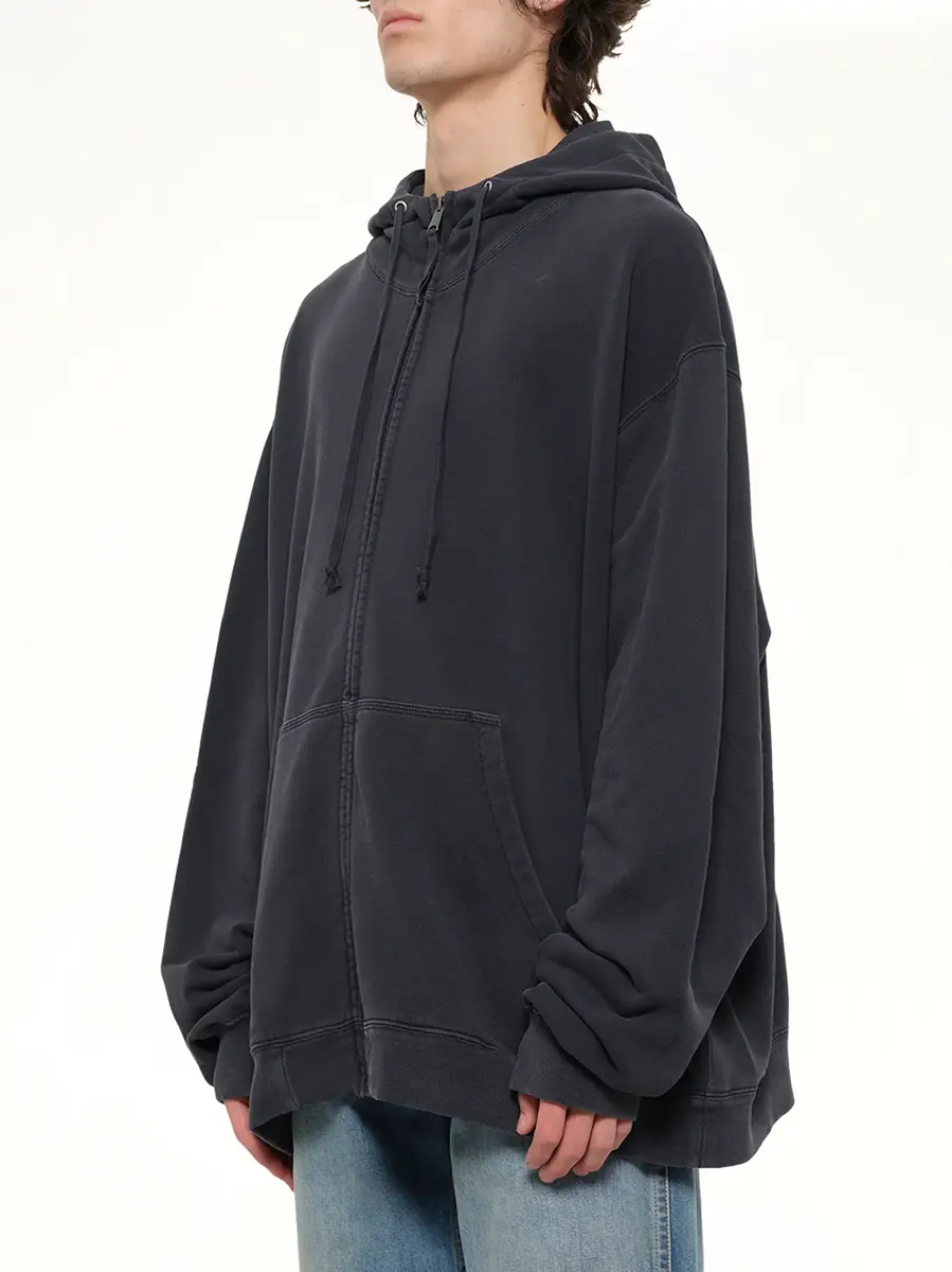 Maison Margiela Zip Hoodie in Washed Black | Thumbnail 3
