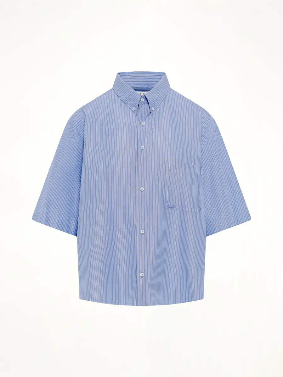 Maison Margiela Stripe Short Sleeve Shirt in Blue/khaki | Thumbnail 2 Maison Margiela Stripe Short Sleeve Shirt in Blue/khaki | Thumbnail 2