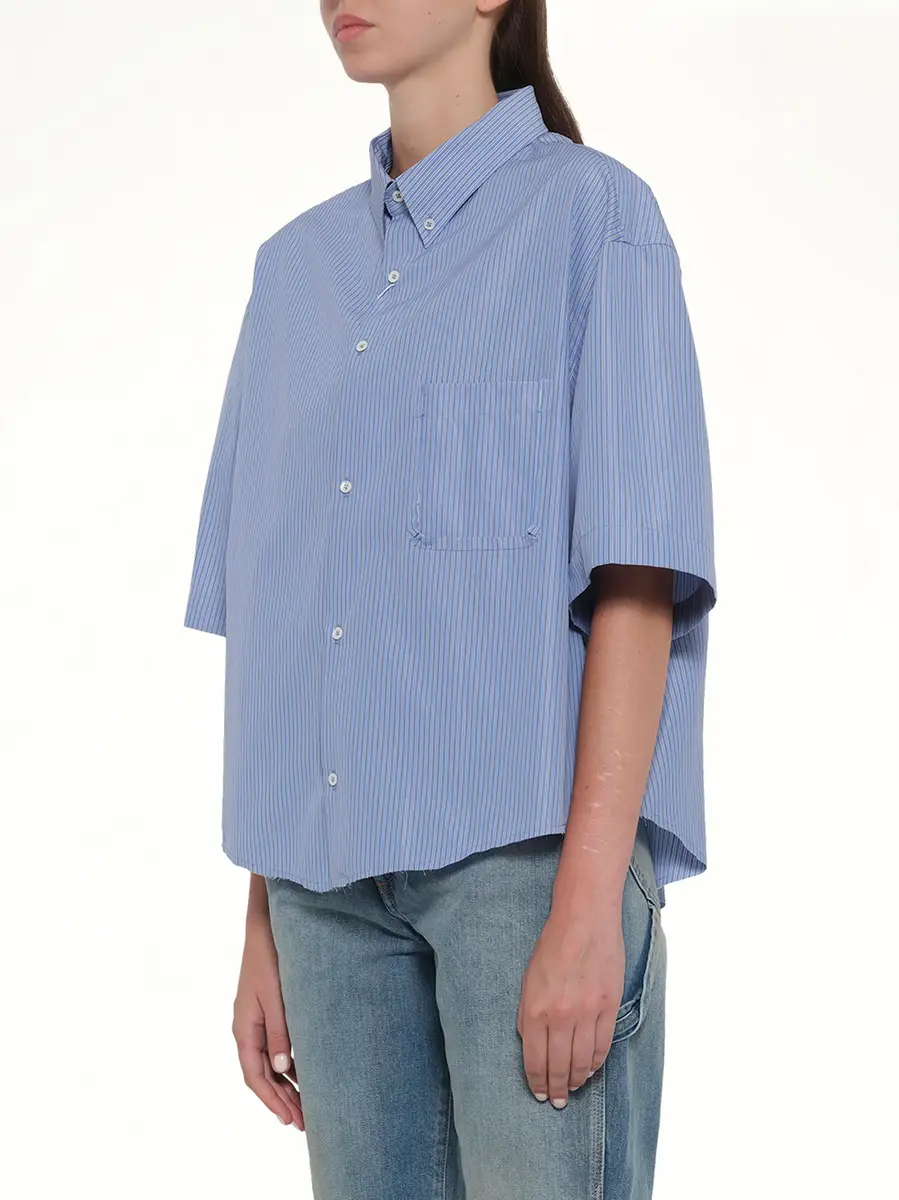 Maison Margiela Stripe Short Sleeve Shirt in Blue/khaki | Thumbnail 3 Maison Margiela Stripe Short Sleeve Shirt in Blue/khaki | Thumbnail 3