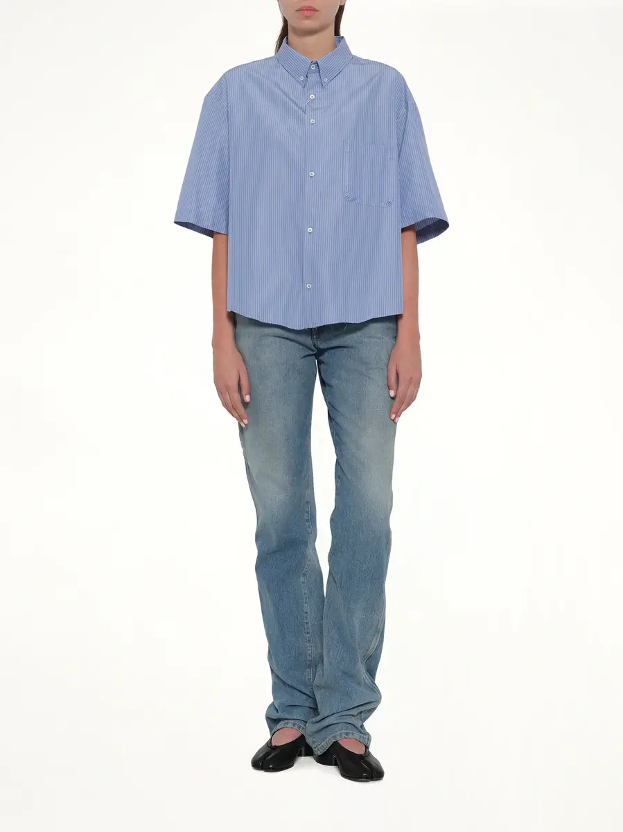 Maison Margiela Stripe Short Sleeve Shirt in Blue/khaki | Thumbnail 4 Maison Margiela Stripe Short Sleeve Shirt in Blue/khaki | Thumbnail 4