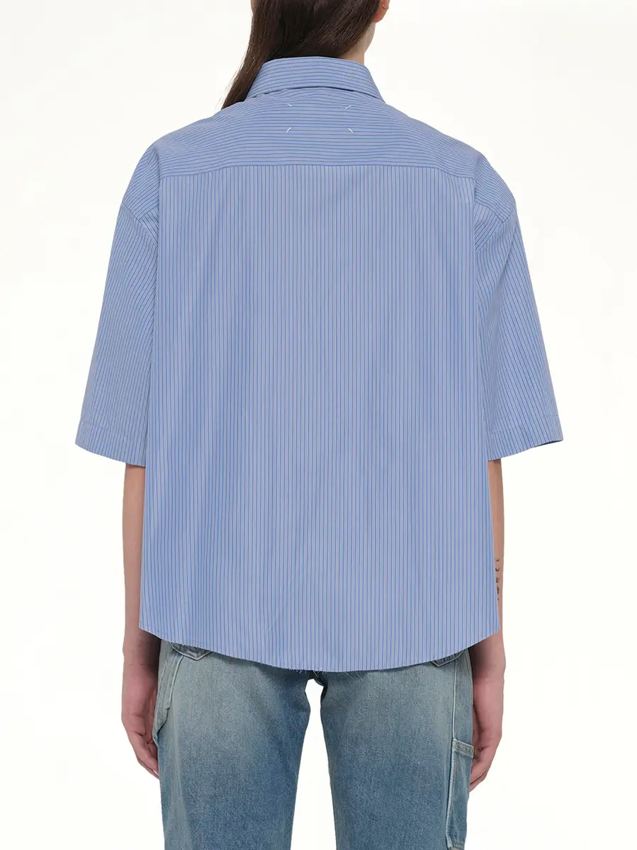 Maison Margiela Stripe Short Sleeve Shirt in Blue/khaki | Thumbnail 5 Maison Margiela Stripe Short Sleeve Shirt in Blue/khaki | Thumbnail 5