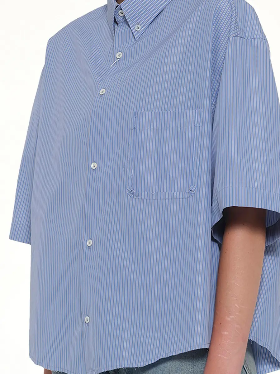 Maison Margiela Stripe Short Sleeve Shirt in Blue/khaki | Thumbnail 6 Maison Margiela Stripe Short Sleeve Shirt in Blue/khaki | Thumbnail 6
