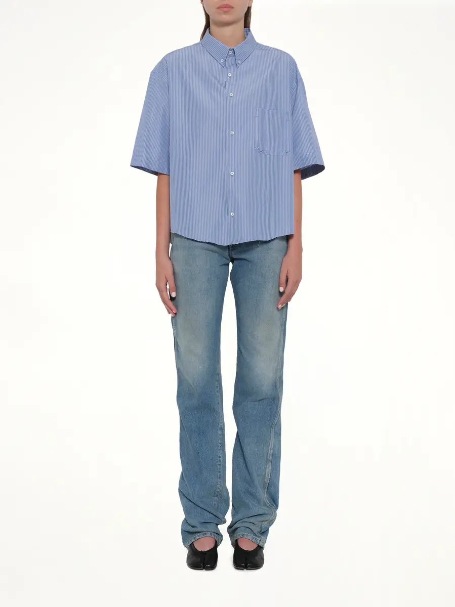Maison Margiela Stripe Short Sleeve Shirt in Blue/khaki | Thumbnail 7 Maison Margiela Stripe Short Sleeve Shirt in Blue/khaki | Thumbnail 7