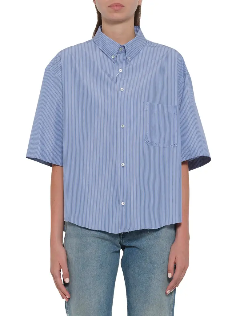 Stripe Short Sleeve Shirt in Blue/khaki Stripe Short Sleeve Shirt in Blue/khaki