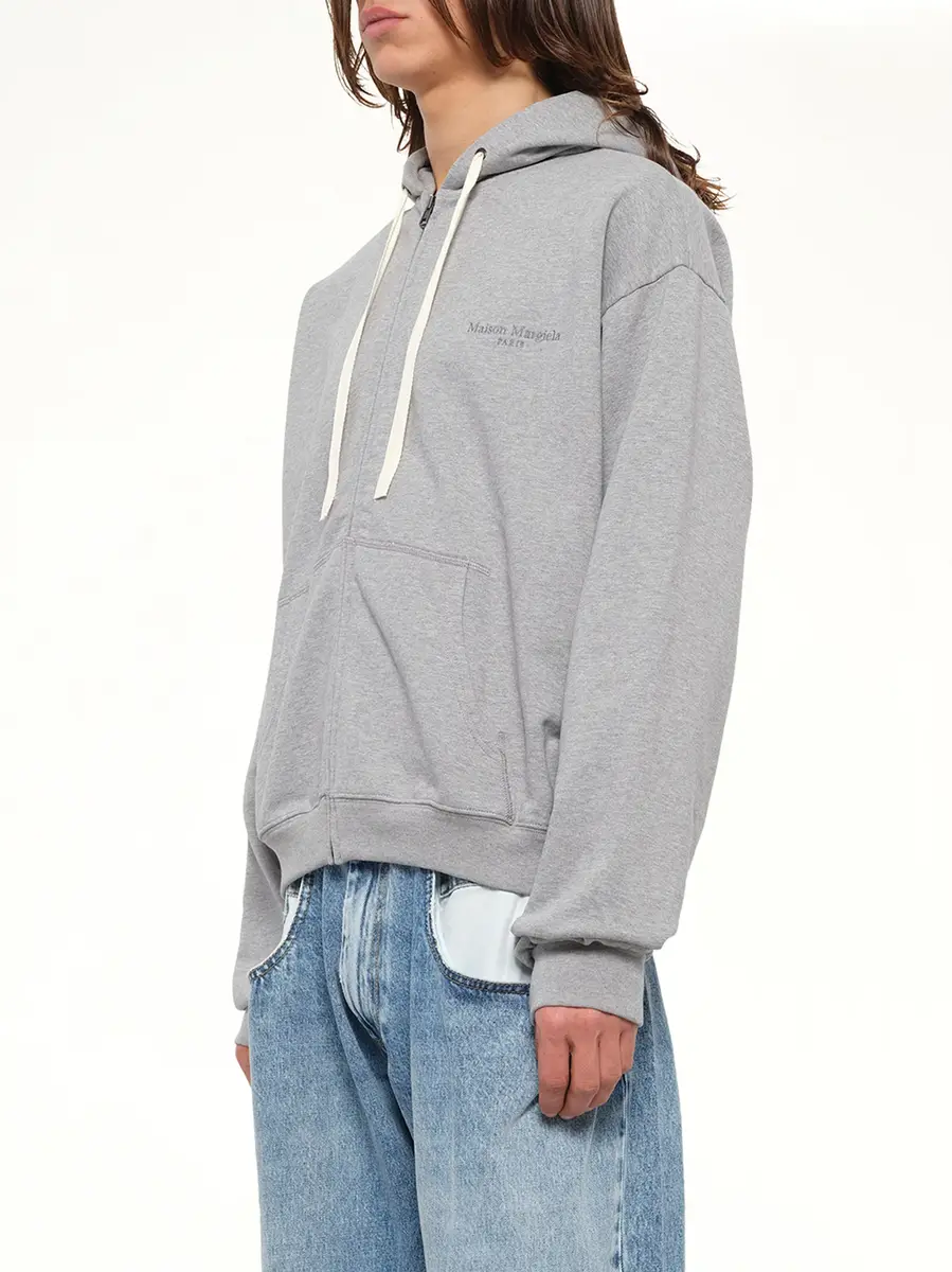 Maison Margiela Logo Zip Hoodie in Grey Melange | Thumbnail 3 Maison Margiela Logo Zip Hoodie in Grey Melange | Thumbnail 3