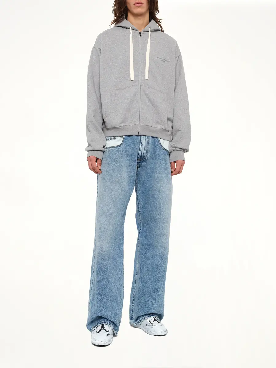 Maison Margiela Logo Zip Hoodie in Grey Melange | Thumbnail 4 Maison Margiela Logo Zip Hoodie in Grey Melange | Thumbnail 4