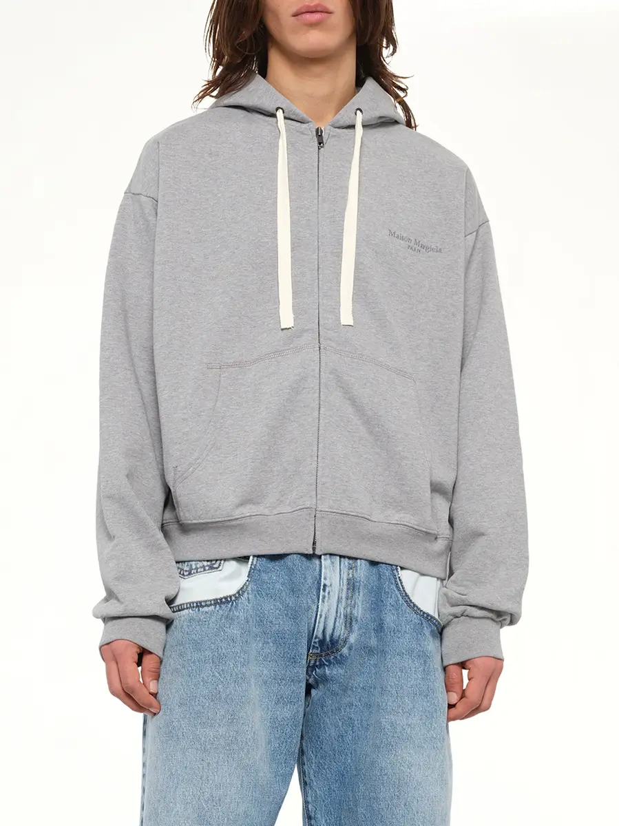 Maison Margiela Logo Zip Hoodie in Grey Melange | Thumbnail 6 Maison Margiela Logo Zip Hoodie in Grey Melange | Thumbnail 6