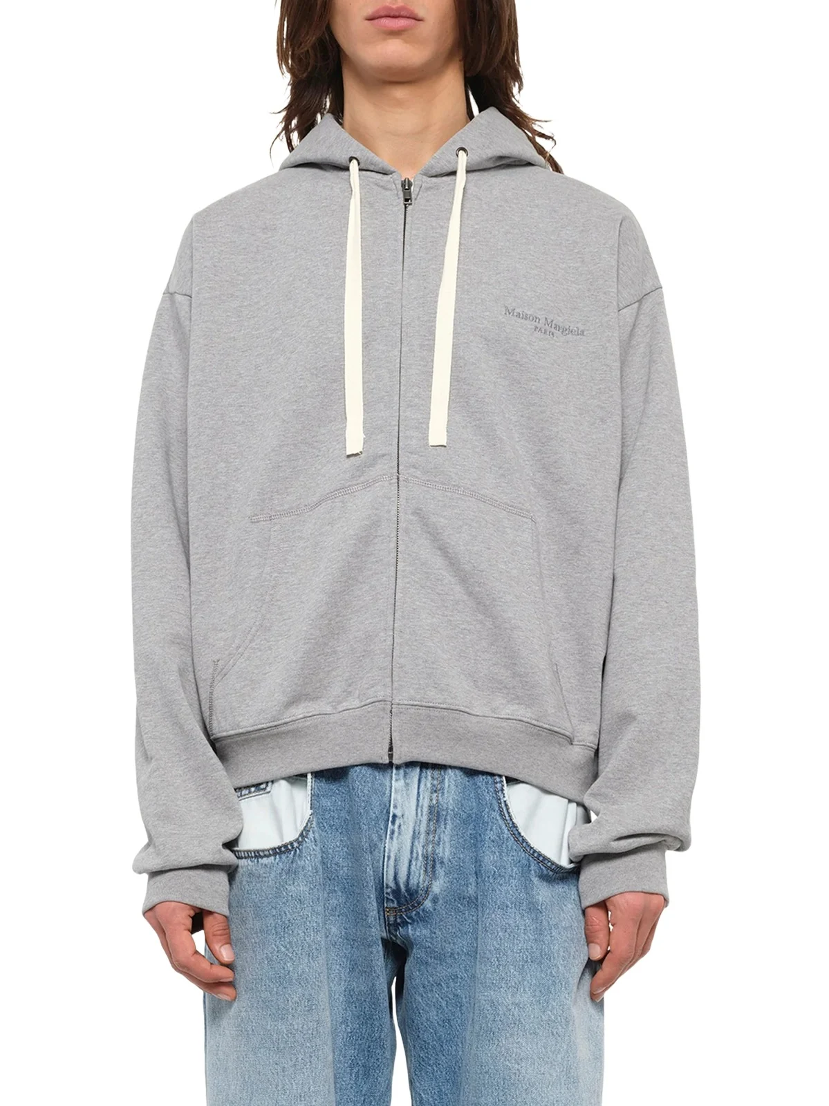 Maison Margiela Logo Zip Hoodie in Grey Melange