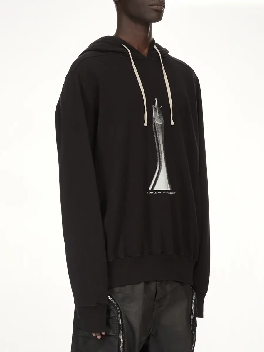 RICK OWENS DRKSHDW Statue Oversized Hoodie in Black/milk | Thumbnail 3
