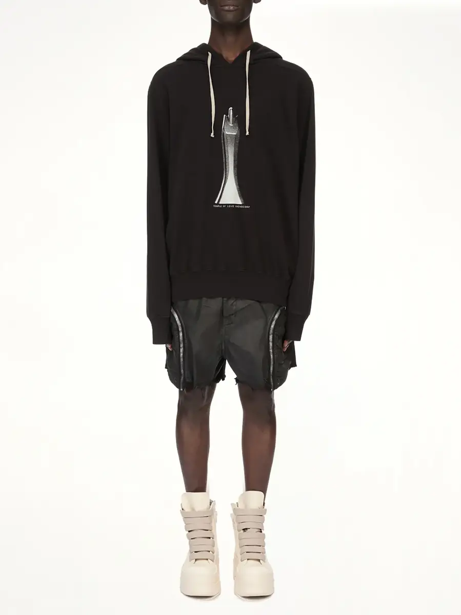RICK OWENS DRKSHDW Statue Oversized Hoodie in Black/milk | Thumbnail 4