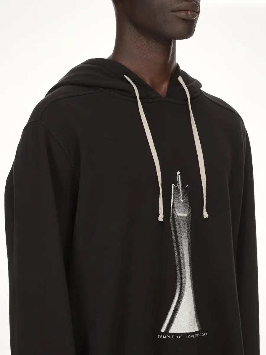 RICK OWENS DRKSHDW Statue Oversized Hoodie in Black/milk | Thumbnail 6